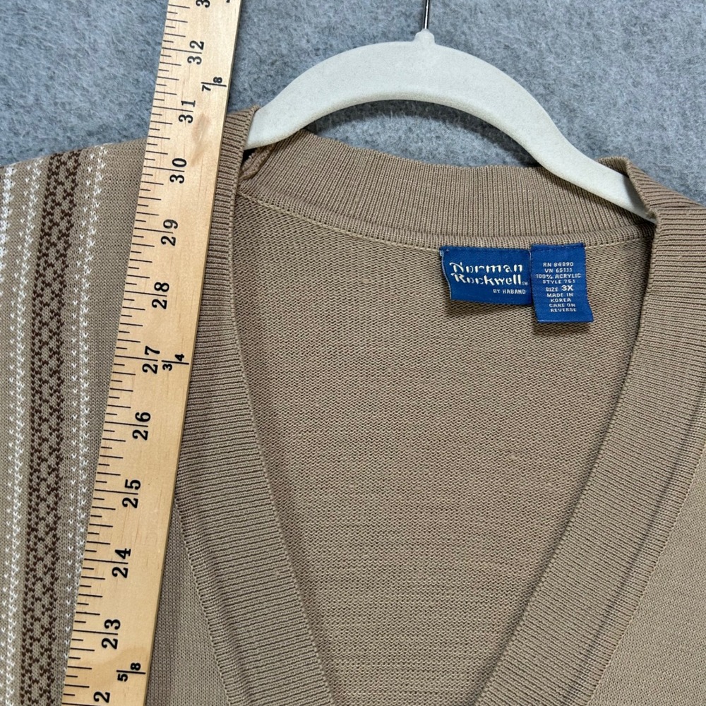Norman Rockwell Cardigan Sweater Mens 3X Tan Acrylic Grandpacore Vintage - Picture 8 of 8
